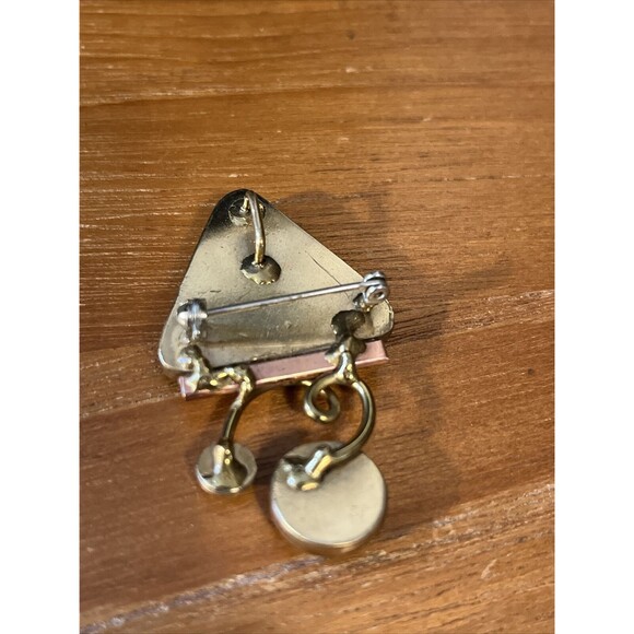 Vintage  Mid century Modern brooch pin Pendant Atomic Style gold tone Faux Onyx - Picture 2 of 7